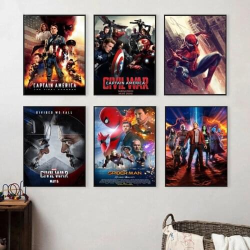 Marvel Superhero Iron Man Spiderman Captain America Canvas Painting Print Poster Wall Art Picture for Living Room Decor Cuadros