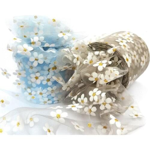12cm 25Yards Floret Tulle Daisy Ribbon Roll DIY Handmade Craft Printed Mesh Fabric Supplies
