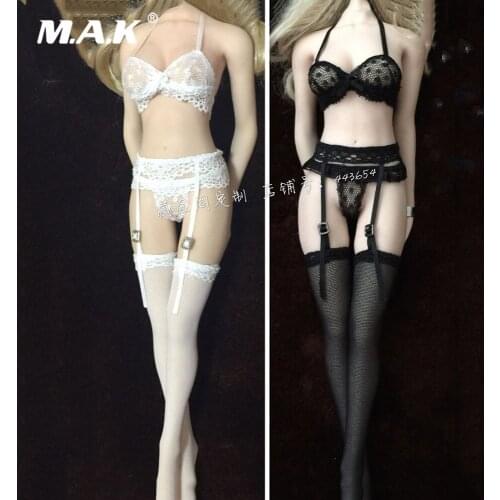In Stock White/Black Colors 1/6 Scale Garter Stockings with Bra and Underwear Belt Accessory Model for 12''Action Figures Doll