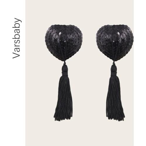 Varsbaby Women Sexy Sequin Paste Nipple Cover Adhesive Fun Dress Up Black One size