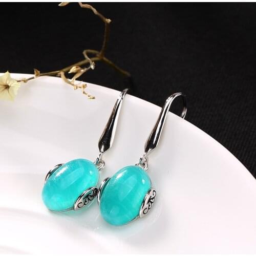 L&P Elegant Real Silver Long Earrings for Women Natural Amazonite Dangle Hanging Earring 925 Sterling-silver Luxury Fine Jewelry