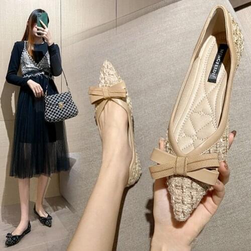 Spring new evening flat shoes woman pointed shallow mouth flats gentle ladies ballet shoes large espadrilles size 35-43