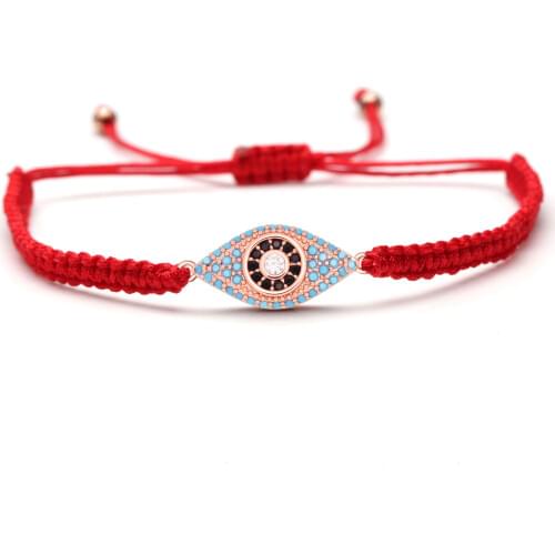 Rose Gold Brass Evil Eye Aglare Zircon Crystal Bracelet Women Copper Turkish Blue Eye 5A White Black CZ Black Red String Jewelry
