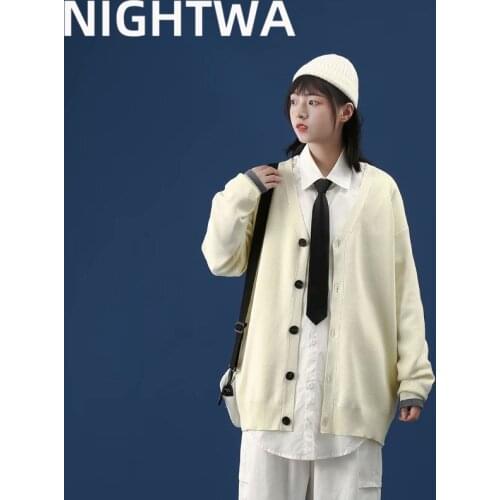 NIGHTWA 2021 New Women Knitted Cardigans Sweater Fashion Autumn Long Sleeve Loose Coat Casual Button V Neck Solid Female Tops