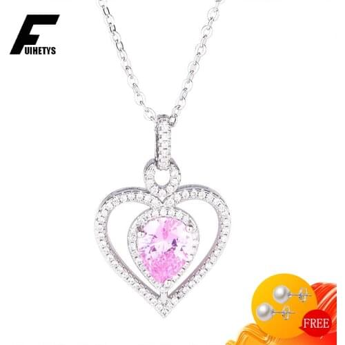 BaliJelry 925 Silver Necklace with Heart-shaped Pink Zircon Gemstones Pendant Jewelry Accessories for Women Wedding Engagement