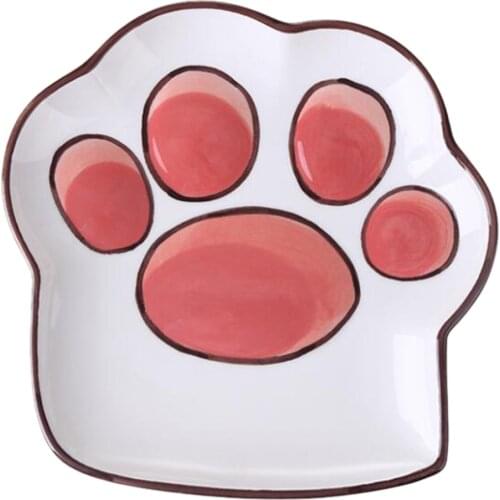 1pc Home Ceramic Food Serving Plate Cartoon Cat Claw Pattern Dessert Plate