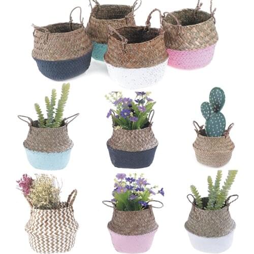 1pc Folding Rattan Straw Wicker Flower Pot Garden Flower Basket Toy Organizer Table Desk Decor Storage Basket