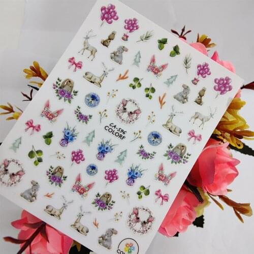 3D Nail sticker Art Cute Rabbit Deer Rose Love Nail Decoraciones Foil Peel Off Sliders Self Adhesive Design Manicure Accessories