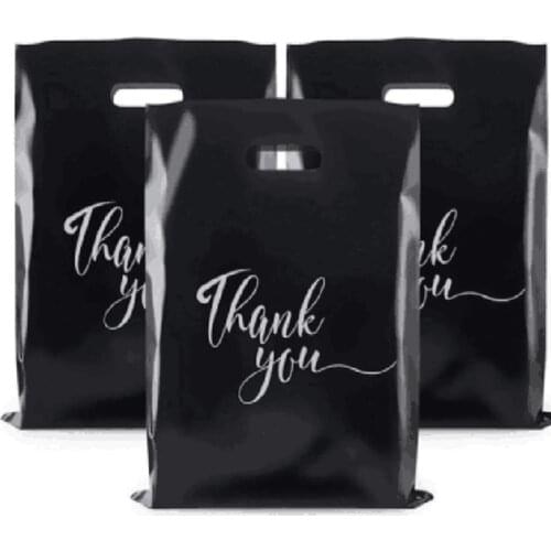 5 Thank You Bags Merchandise Bags Die Cut Handles Black Shopping Bags For Boutique Clothes Bags Reusable 12x15inch White Silver