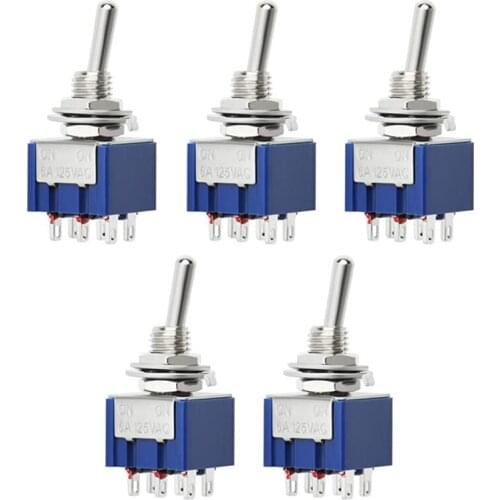 5Pcs Electronic Guitar Toggle Switch 6A 125V AC 6-Pin Terminals DPDT ON/ON 2 Position Mini Toggle Switch