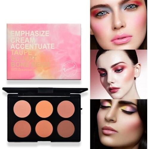 6 Colors Blush Combination Powder Plate Pink Natural Rouge Makeup Cheek Blusher Facial Bronzers Professional Female Makeup