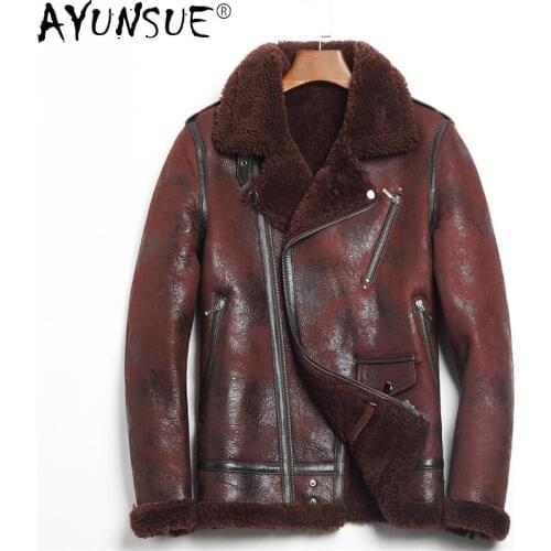 AYUNSUE Winter Jacket Men 2020 Autumn Coat Male Motorcycle Mens Clothing Real Sheepskin Leather Clothes Chaqueta Hombre LXR527