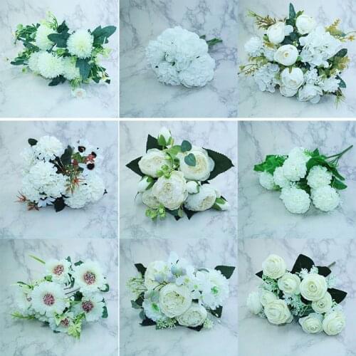 White 1pcs various beautiful artificial peony rose gerbera daisy silk flower DIY home garden party wedding decoration fake flowe