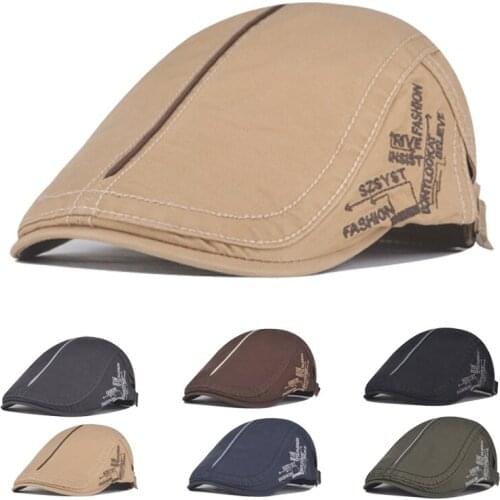 Cotton Middle-aged Mens Korean Beret Cap Breathable Color Matching Embroidery Sun Hat Sunscreen Sunscreen Hat Flat Top Hat