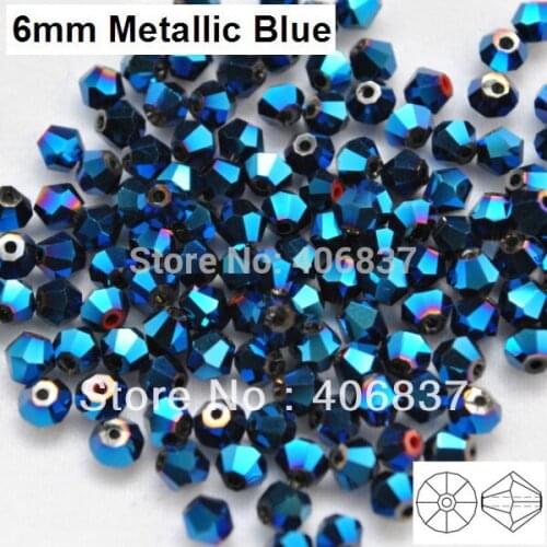 Free Shipping! 288pcs/Lot, AAA Chinese Top Quality 6mm Metallic Blue Crystal Bicone Beads