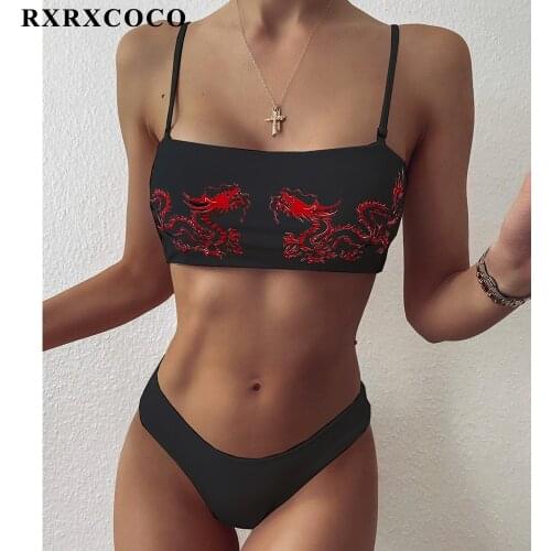 RXRXCOCO Bikini 2020 Dragon Pattern Swimsuit Sexy Bikinis Set Swimming Bathing Suit Beachwear Brazilian High Cut Swimwear Women