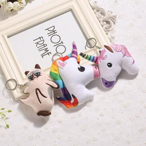 1PC the Multicolor Stuffed animal Soft unicorn and cat keychain stereoscopic keyring for woman Bag