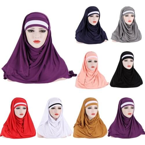 One Piece Ramadan Muslim Women Ladies Pull On Ready Made Instant Shawl Hijab Scarf Islamic Headscarf Prayer Hooded Wrap Arab Cap