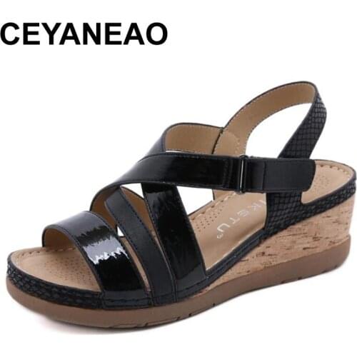 CEYANEAO Summer Sandals Women Wedges Platform Ladies Shoes Casual Slip on Strap Cross Girls Plus Size Sandals