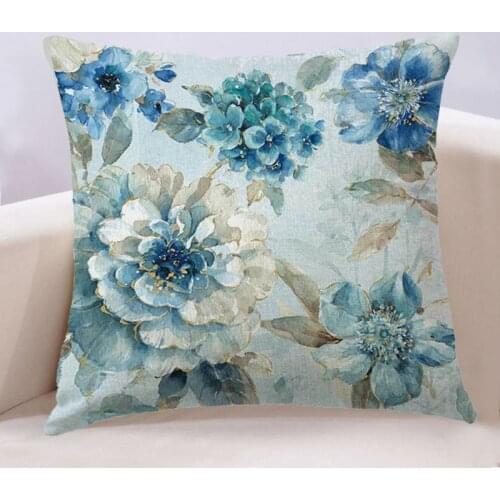 45*45cm Blue Painting Bird Flower Cushion Cover Square Pillowcase Pillow Case Decor Sofa Throw Pillows Cover