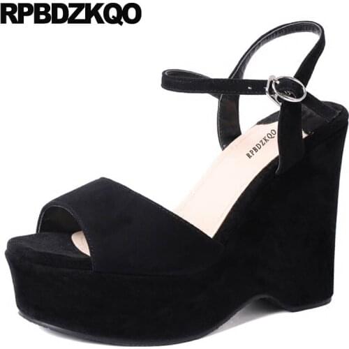Black Women Platform Suede Luxury Slingback High Heels Ladies Double Strap Sandals Designer Wedge Shoes Open Toe Fetish Pumps