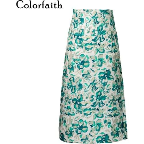 Colorfaith New 2021 Summer Autumn Women Skirt Floral Straight Package Hip Pencil Elegant Korean Lady Vintage Long Skirts SK1401