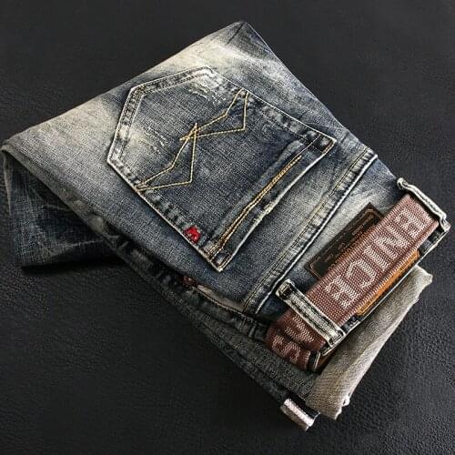 Italian Style Fashion Men Jeans High Quality Retro Wash Elastic Slim Fit Ripped Jeans Men Vintage Designer Casual Denim Pants