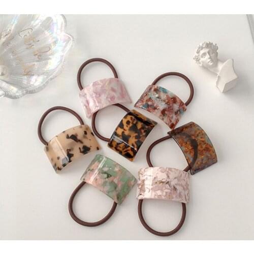 2021 New Trendy Retro Acetate Colorful Geometric Curved Leopard Print Elastic Head Rope Hair Accessories for Women Girl