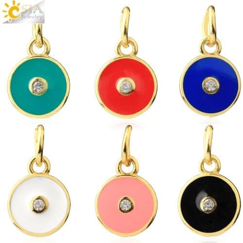 CSJA Enamel Charms for Necklace Bracelet Jewelry Making Gold Color Round Charms Pendant DIY Earrings Handmade Accessories S776