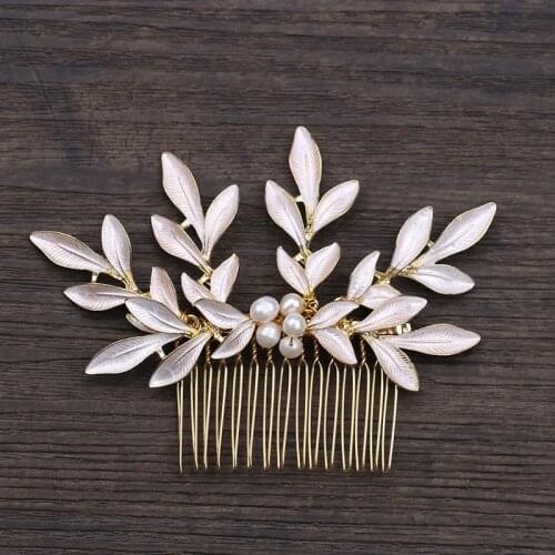 AiliBride Leaf Pearl Hair Combs Bridal Hair Accessories Wedding Headpiece Hair ornaments Bride Women Hair Jewelry Handmade