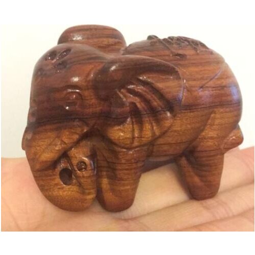 Refined Wooden Boxwood cute Wealth and blessing elephant pendant figurine size:69x49x39mm