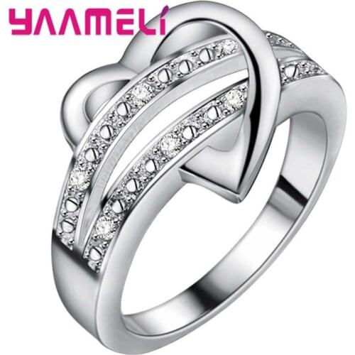 Classic Male Mens Ring Unique 925 Sterling Silver Cubic Zircon Rhinestone Heart Shape Women Female Wedding Engagement Jewelry
