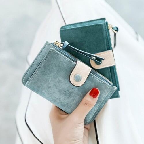 Womens Wallet Female Student Two Fold Short Retro Wallet Cute Multi-Function Color Matching Mini Coin Purse Keychain Pouch