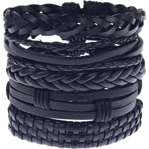 Leather Bracelet Men Black Wrap Woven New Fashion Handmade Men Bracelets Male Women Leather Bracelet Men Bangle Jewelry Gift
