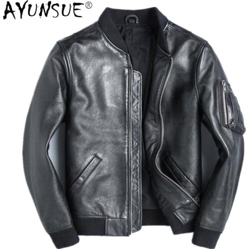 AYUNSUE 100% Genuine Leather Jacket Men Cowhide Mens Jackets and Coats Short Vintage Clothes Spring Autumn Bomber Jacket 2020