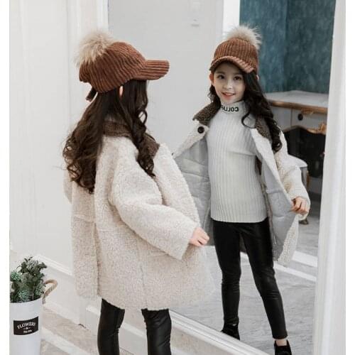 2021 New Spring Autumn Girls Coat Windproof Jacket Lamb Wool Coat Turndown Collar Outwear Kids Children Clothing 7-16 Years Old