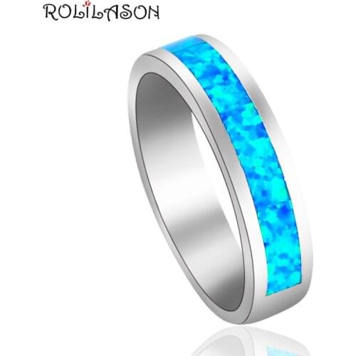Concise design Retail New arrival Blue fire Opal silver plate Rings jewelry USA size #6.75 #7.75 OR762