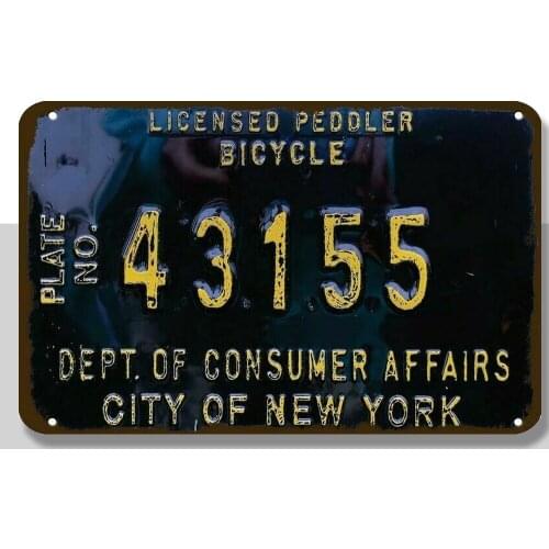 NEW YORK LICENSED PEDDLER BICYCLE PLATE Vintage Look METAL SIGN - NOT EMBOSSED