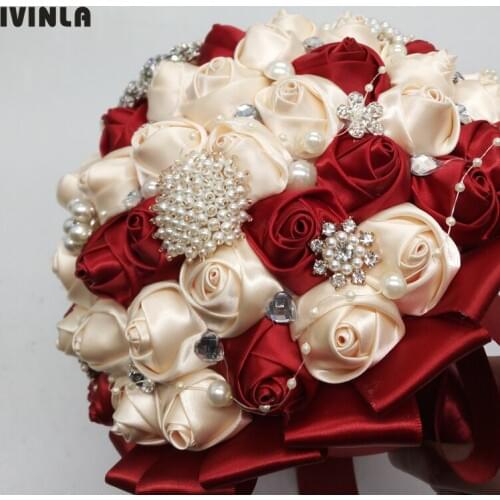 Hot selling red and cream crystal bridal wedding bouquets for wedding decoration