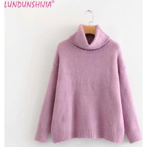 LUNDUNSHIJIA High Quality Women Turtleneck Loose Sweater 2019 New Autumn Winter Knitting Pullover Tops Female Sweater