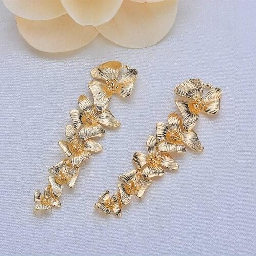 10pcs 15*55mm Copper Flower Connector Gold And Platinum Color Flowers Charm Pendant Findings Parts