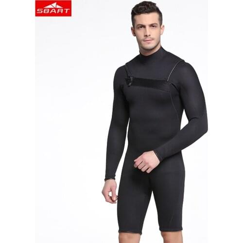 Sbart Men 3mm Short sleeve Wetsuit neoprene Freediving spear fishing Blue Diving suit swimsuit Pants one-piece Suit surf wetsuit