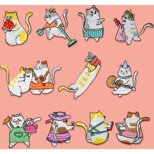 Cute Dance Cat Patches High Quality Lifelike 3D Embroidery Patch for Clothes Fabric Stickers Iron on Patch Badge Jeans Applique