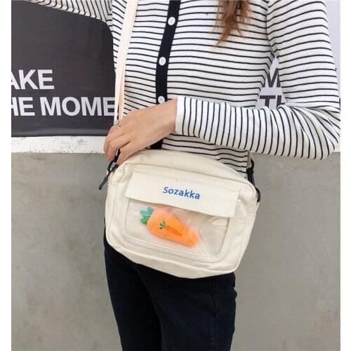 2019 new carrot vegetable lady canvas hand bags messenger bag Korea style cute women bags student letter Japan Solid Casual Fold