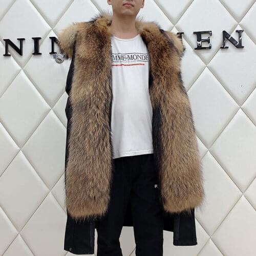 2020 New Mens Parkas Winter Jacket Real Racoon Fur Collar Muskrat Fur Lined Coat Long Hooded Warm Outwear