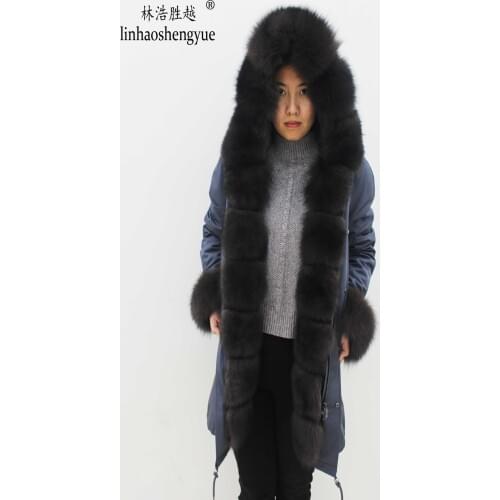 Linhaoshengyue New fox fur collar to overcome jacket female long coat female winter coat liner coat rabbit fur