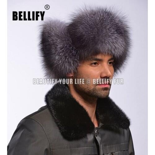 New Winter Luxury Natural Fox Fur Men hats Brand Famous Russian Male hats Warm Real leather Fur Bomber hats