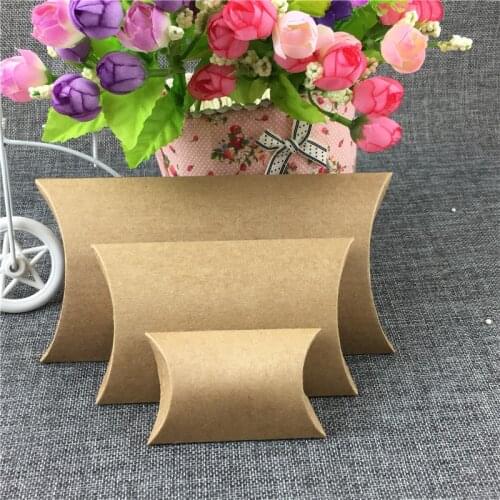 Popular Multiple Size Pillow Shape Paper Box Kraft Paper Brown Blank Wholesale Present Hand Hold Package Pillow Box 24Pcs/Lot