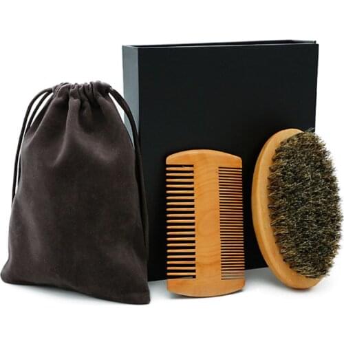 Portable Home Men Beard Care Set Beard Wood Comb Oval Shaving Bristle Brush RXJC