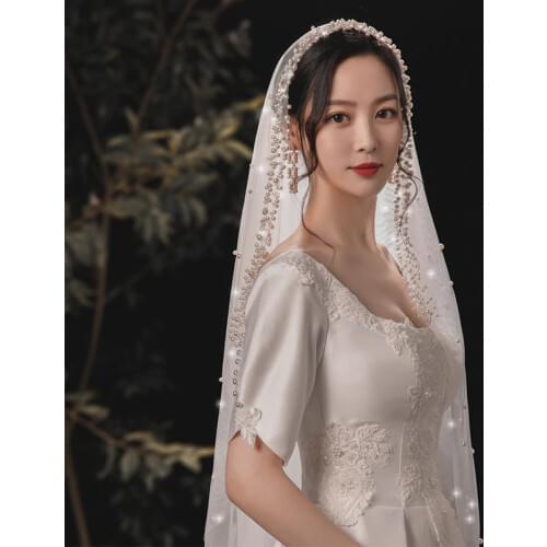 Stunning Ivory Wedding Veil with Pearls New Arrival Free Shipping Bridal Veils